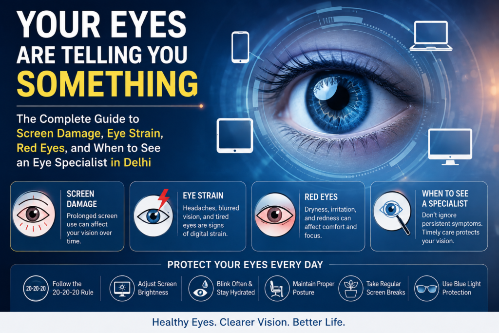 Your Eyes Are Telling You Something: The Complete Guide to Screen Damage, Eye Strain, Red Eyes, and When to See an Eye Specialist in Delhi